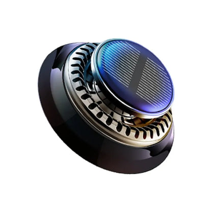 Solar powered kinetic car air freshener with rotating double rings in black colour options