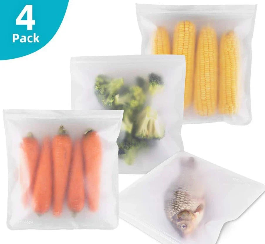 Transparent PEVA food storage bags with silica gel absorbers in various sizes