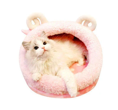 Cozy and soft plush pet bed in various colors, designed for the comfort and convenience of cats and small dogs.