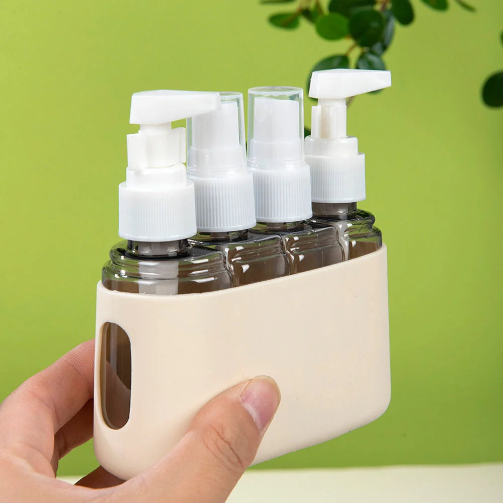 Leak-proof travel bottle set in various colors for cosmetics and lotions