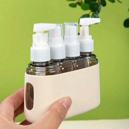 Leak-proof travel bottle set in various colors for cosmetics and lotions