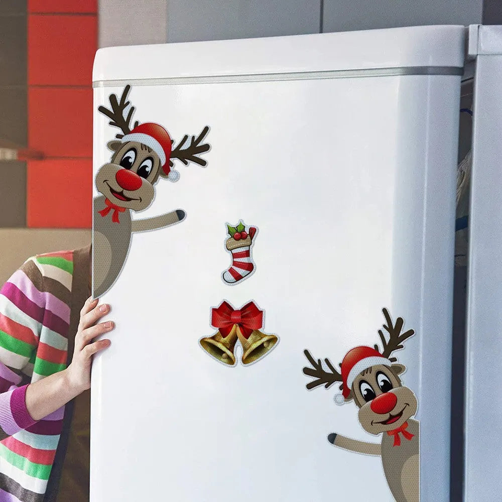 Christmas elk bell cartoon magnetic bumper sticker with luminous reflective design
