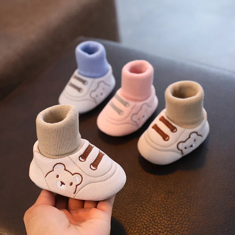 Baby cloth shoes in pink, blue, or khaki with non-slip sole, indoor toddler shoes, inner lengths 11cm to 13cm