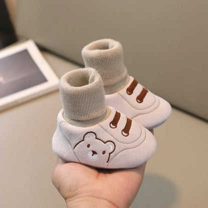 Baby cloth shoes in pink, blue, or khaki with non-slip sole, indoor toddler shoes, inner lengths 11cm to 13cm