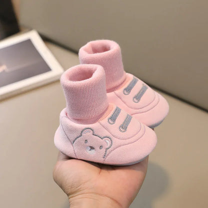 Baby cloth shoes in pink, blue, or khaki with non-slip sole, indoor toddler shoes, inner lengths 11cm to 13cm