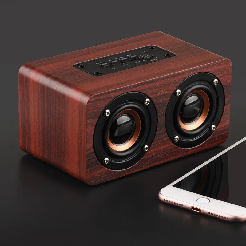 Wireless Bluetooth speaker W5 with wood shell, redwood or yellow wood grain, USB and card playback