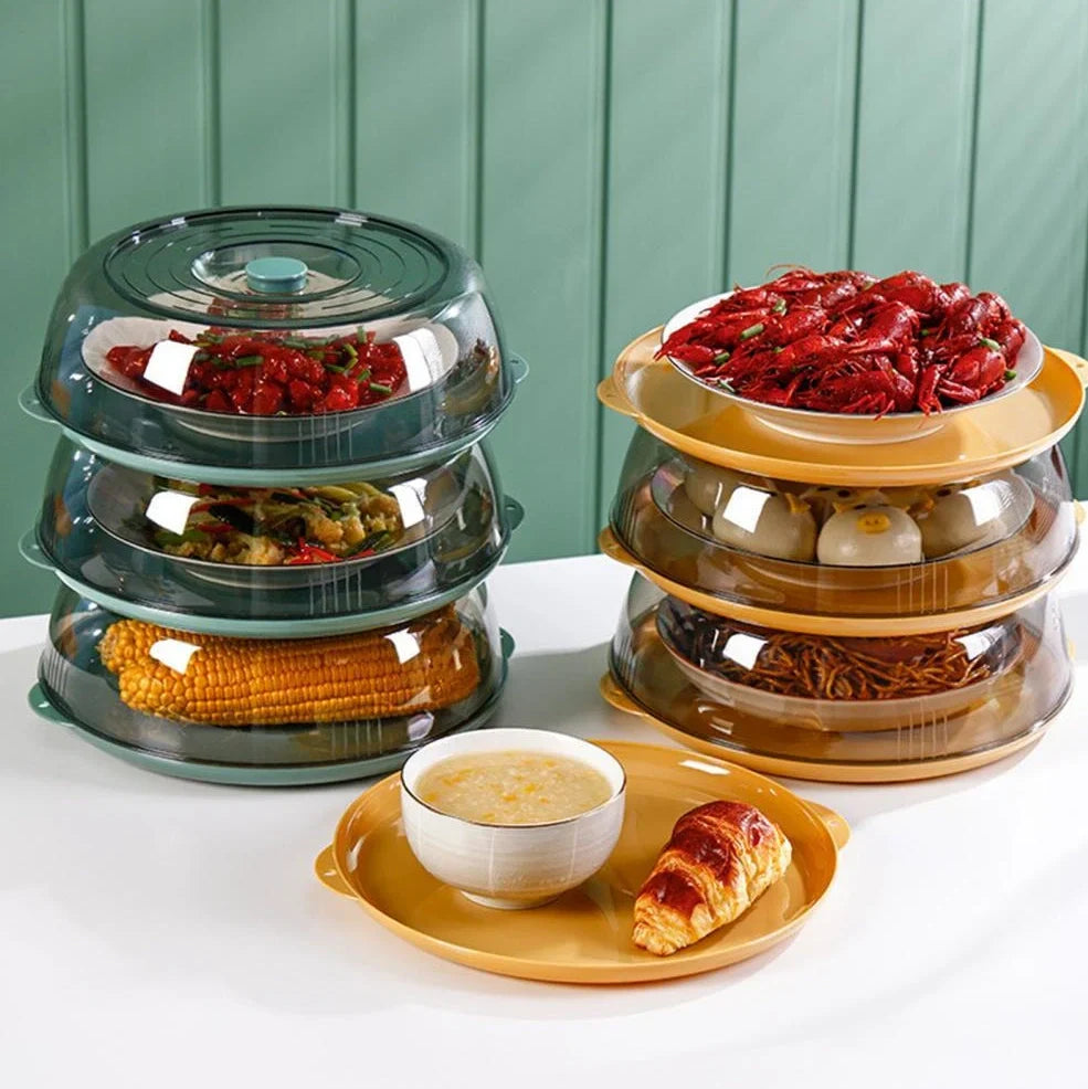 Green plastic Japanese-style food splatter lid sealing heat on 28cm pan, dustproof kitchen protector