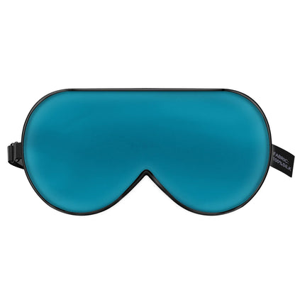 Double-sided mulberry silk eye mask showing 22cm by 11cm dimensions in navy blue colour