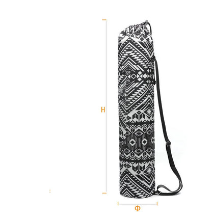 Canvas yoga bag with shoulder strap for 6mm yoga mat, shown as a storage bag for yoga and fitness use