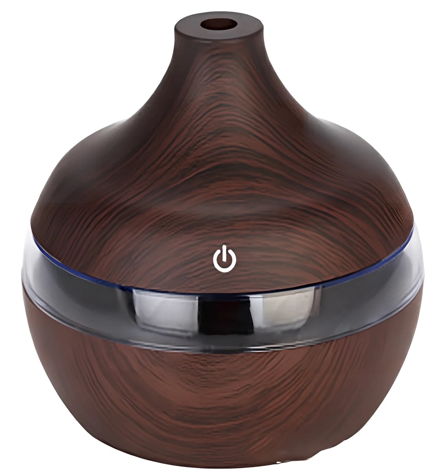 Yellow wood grain USB humidifier measuring 110x110mm with 300ml water tank and LED lighting
