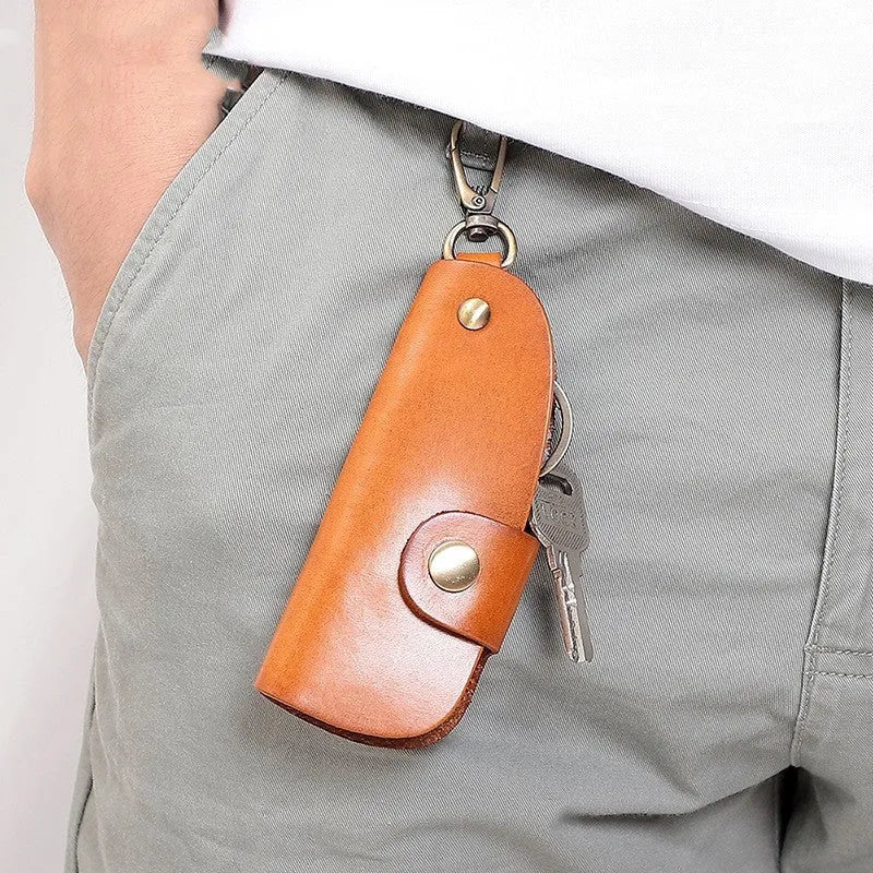 Handmade genuine leather car key storage bag in black, brown, coffee or purplish red