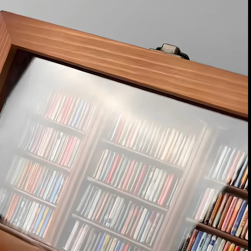 Wooden antique finish bookshelf ornament with 200 small books, 25.4 cm tall for decompression