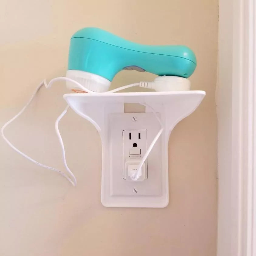 Easy install wall outlet shelf for power perch and storage, fits most USA outlets