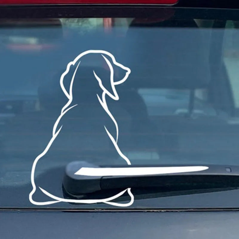 Cartoon dog wiper rear gear car window sticker in black and white options