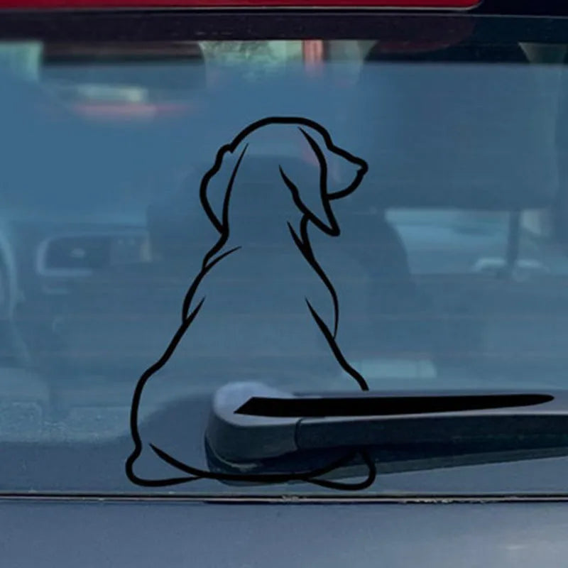 Cartoon dog wiper rear gear car window sticker in black and white options
