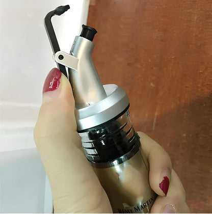 Silver and black flip-top bottle spout for olive oil and spirits pouring