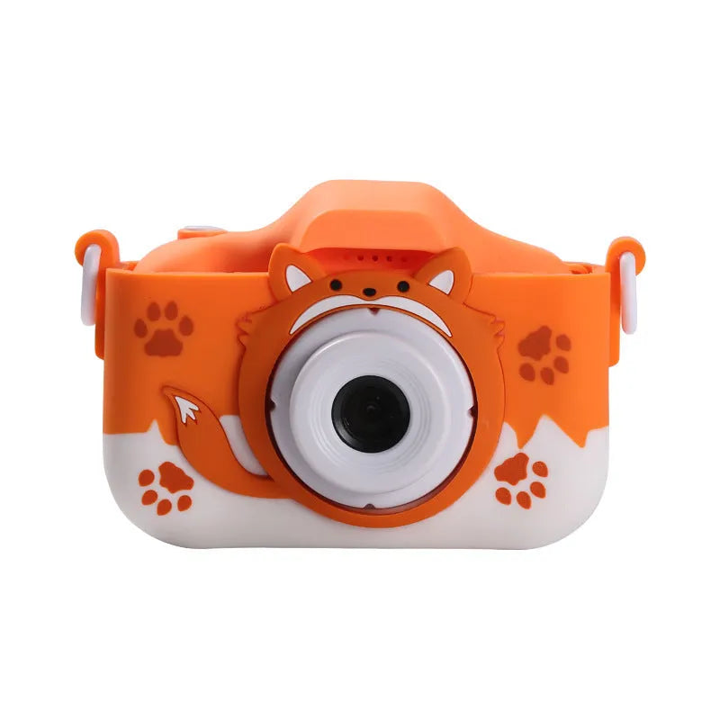 HD cartoon children's digital camera in blue or orange with 2-inch screen and lanyard