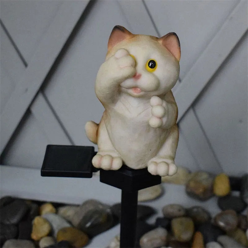 Brown cat-shaped solar lawn light for garden courtyard decoration