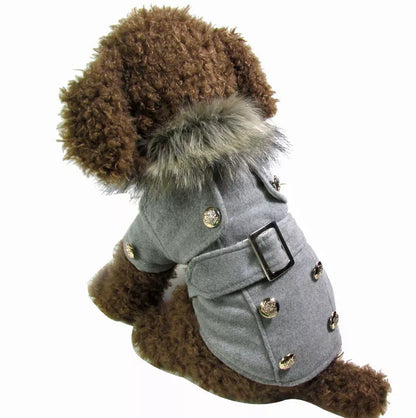Warm cotton pet clothing jacket for small dogs in grey, black, pink, apricot, and yellow