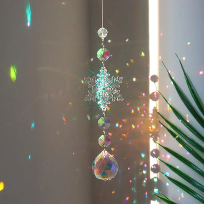 Christmas tree decoration dreamcatcher with AB colour acrylic snowflakes in multiple sizes and shapes