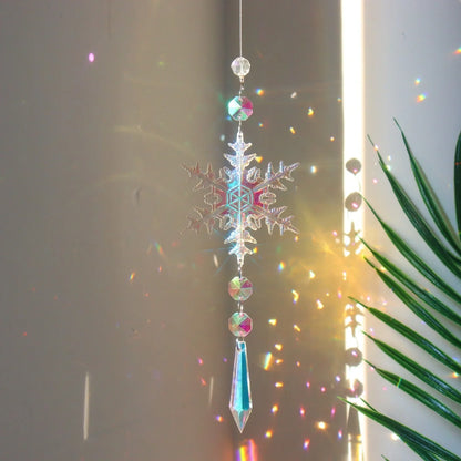 Christmas tree decoration dreamcatcher with AB colour acrylic snowflakes in multiple sizes and shapes