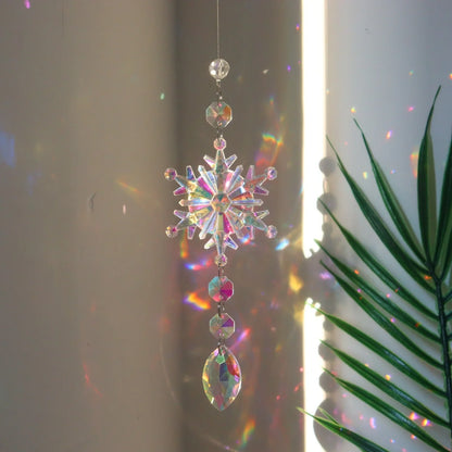 Christmas tree decoration dreamcatcher with AB colour acrylic snowflakes in multiple sizes and shapes