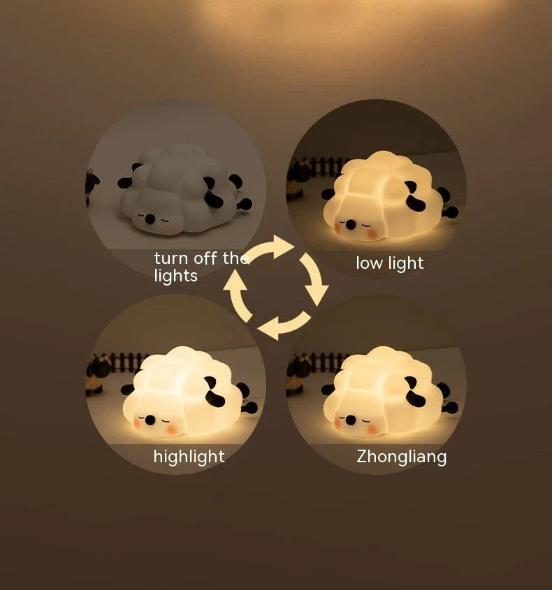 Cozy Sheep Night Light with adjustable brightness and timer for soothing sleep