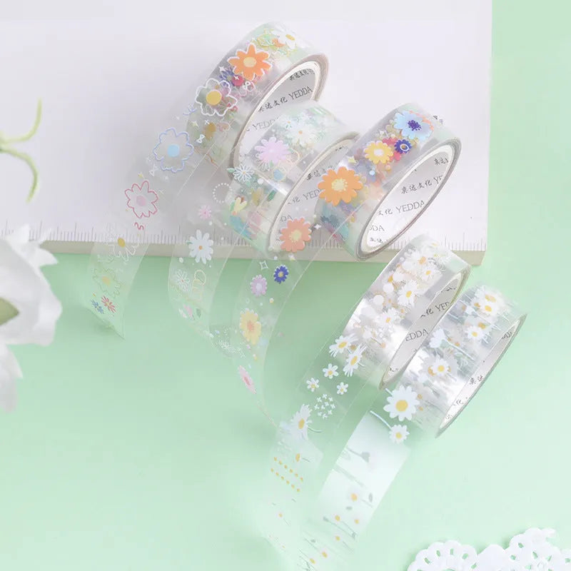 Five rolls of transparent Midsummer Daisy decorative adhesive tape for diary decoration