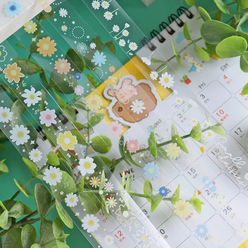 Five rolls of transparent Midsummer Daisy decorative adhesive tape for diary decoration