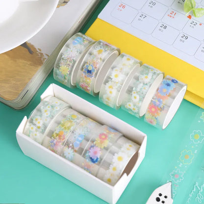 Five rolls of transparent Midsummer Daisy decorative adhesive tape for diary decoration