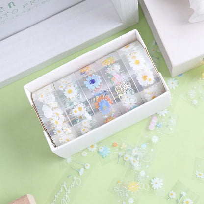 Five rolls of transparent Midsummer Daisy decorative adhesive tape for diary decoration
