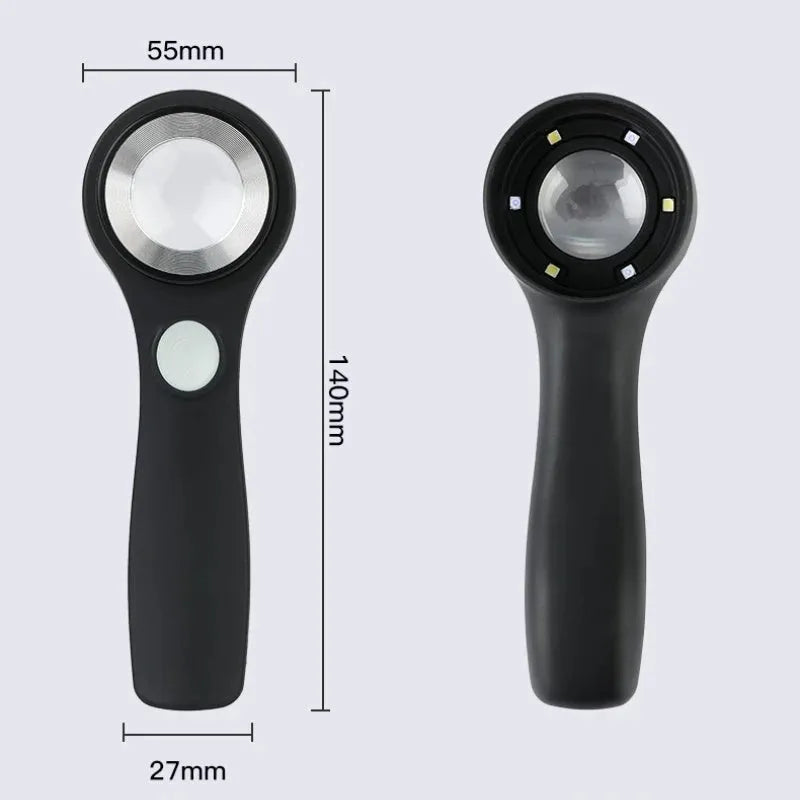 Black or silver jewelry tobacco alcohol appraisal magnifying glass with optical glass lens and USB-C cable