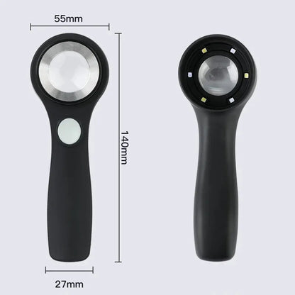 Black or silver jewelry tobacco alcohol appraisal magnifying glass with optical glass lens and USB-C cable