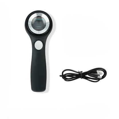 Black or silver jewelry tobacco alcohol appraisal magnifying glass with optical glass lens and USB-C cable