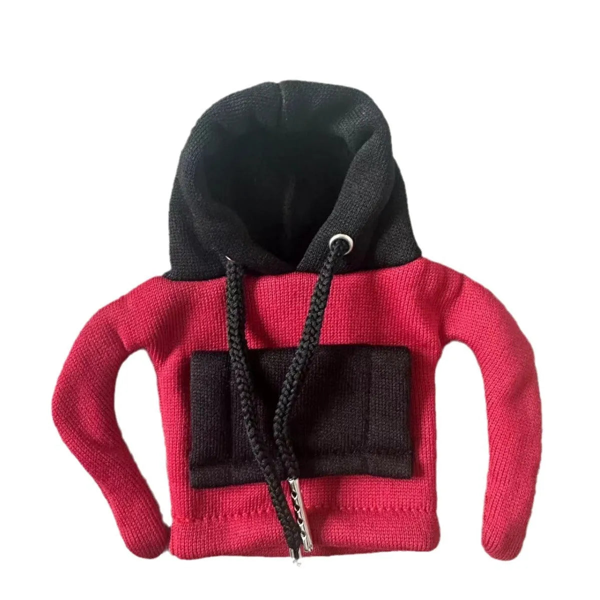 Polyester car gear lever hooded cover in red and white hat design, dimensions 12x13 cm.