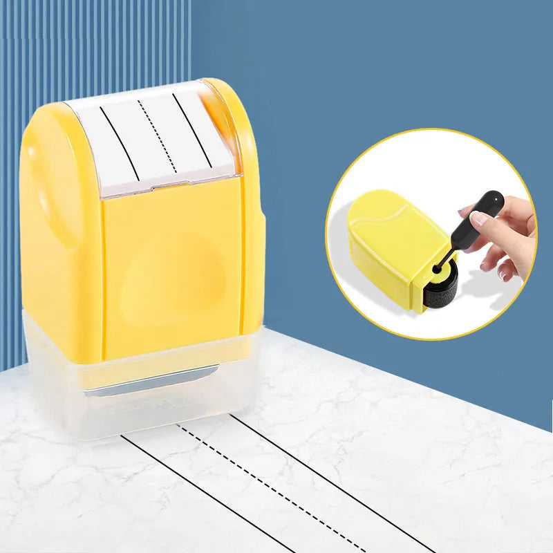 Plastic educational roller stamp in rectangular shape with choice of seven ink colours.
