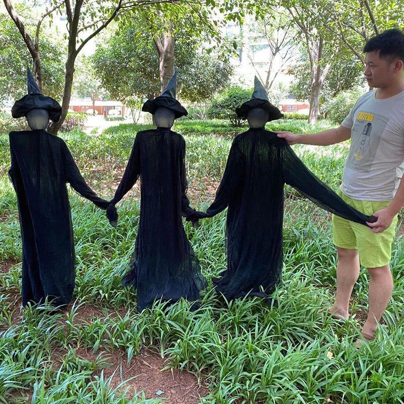 Halloween hanging ghost prop with red eyes, voice and touch activation, and 1.7m height option