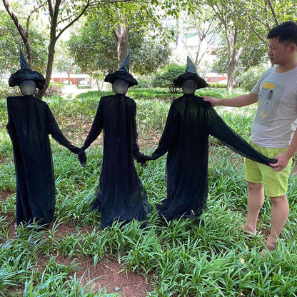 Halloween hanging ghost prop with red eyes, voice and touch activation, and 1.7m height option