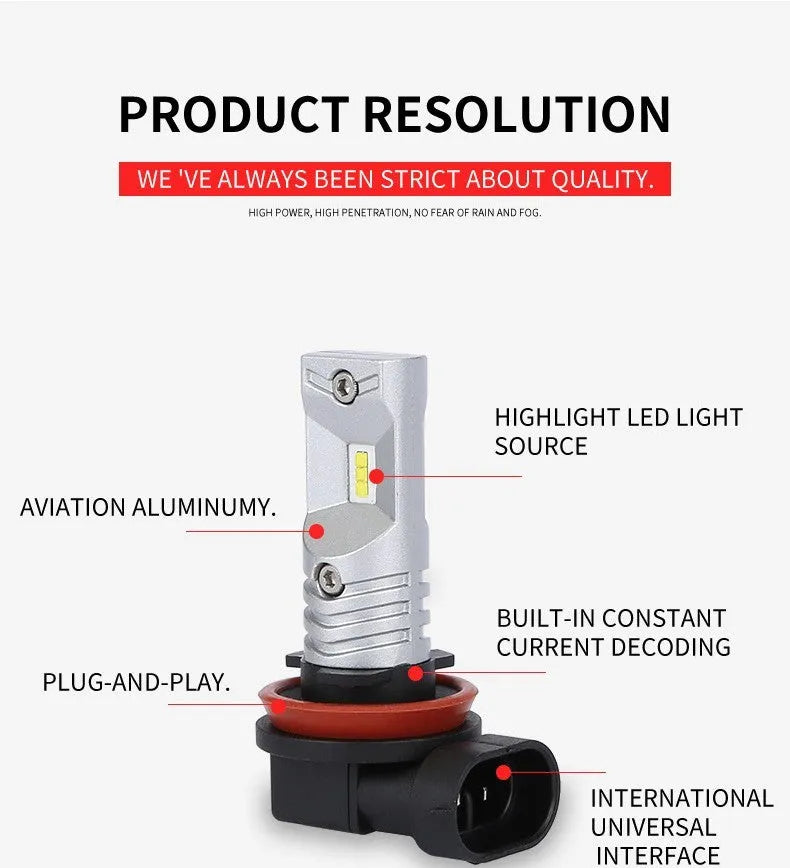 H11 H8 CSP 80W high power automotive LED front fog lamp with aviation aluminium housing.