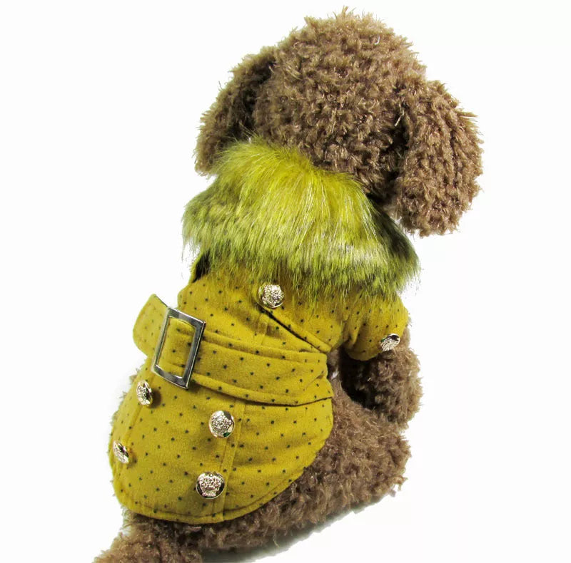 Warm cotton pet clothing jacket for small dogs in grey, black, pink, apricot, and yellow