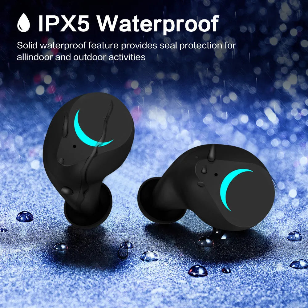 Black TWS Bluetooth wireless stereo earphones with earplug design