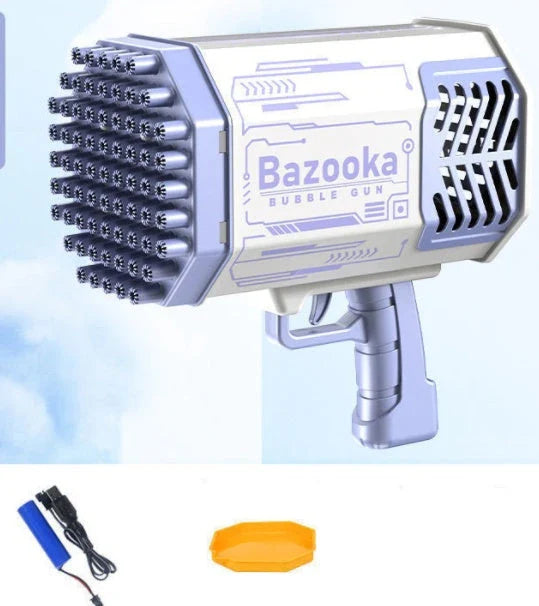 Powerful 69-hole bubble blasting rocket launcher with colorful LED lights for endless bubble-popping fun