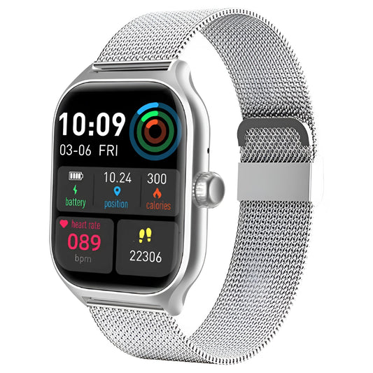 Black Bluetooth smart watch with full touch screen TFT display and silicone strap for heart rate and activity tracking