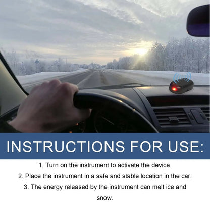 Black car deicer tool for snow removal measuring 5cm long on vehicle dashboard