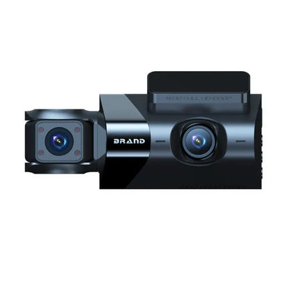 Black car dash camera with 5-inch screen on a windscreen mounting bracket.
