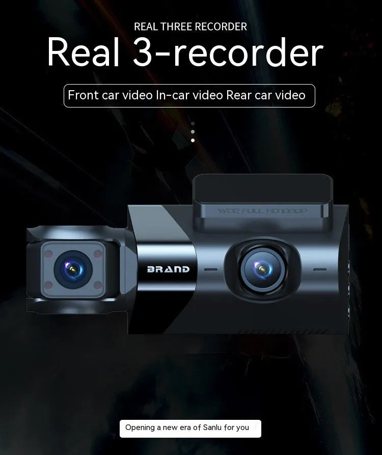 Black car dash camera with 5-inch screen on a windscreen mounting bracket.