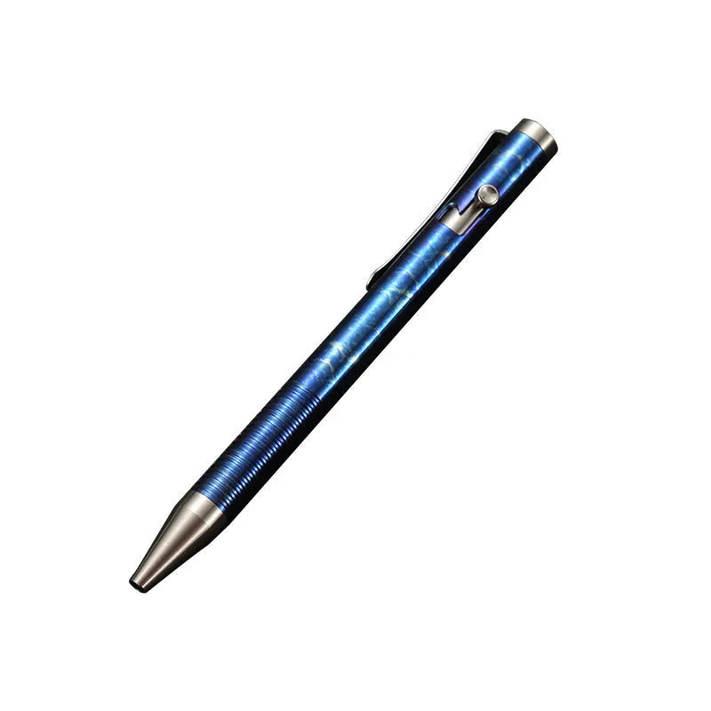 Titanium alloy gun bolt handle ballpoint pen in phantom colour showing 122mm length