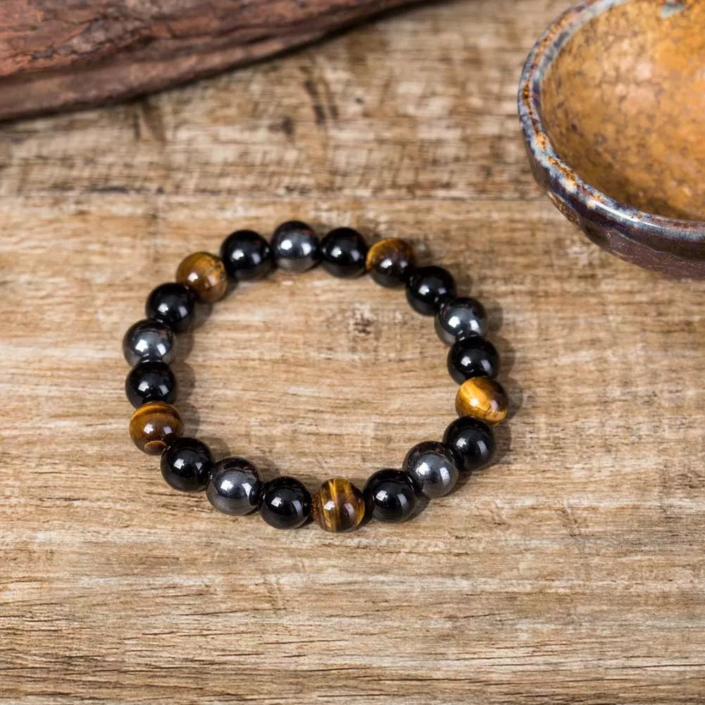 Hand-woven Tiger Eye Stone Bracelet in natural stone, sizes 8mm and 10mm