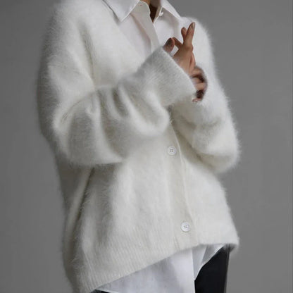 Cozy oversized cardigan with v-neck, button front, and variety of color options for women
