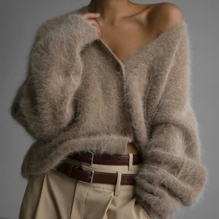 Cozy oversized cardigan with v-neck, button front, and variety of color options for women